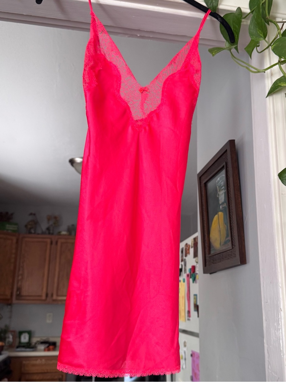 Victoria's Secret Neon hot bright Pink Slip Gown, Size x Small